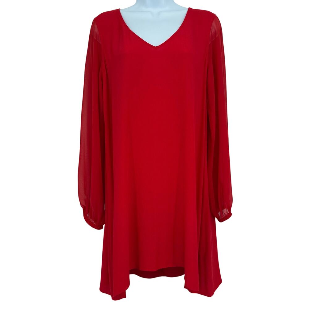 Express V Neck Chiffon Red Sheer Sleeve Mini Dress Size Size Medium